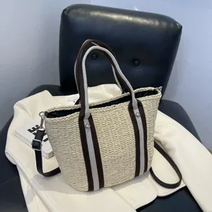 Sommer Strohgewebte Damentasche, lässige große Umhängetasche und praktische Handtasche für Alltag.