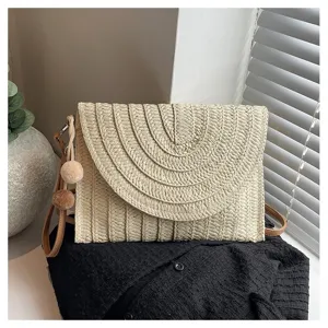Damen Strohgewebte Umhängetasche Lässige Crossbody Kuchentasche Große Kapazität Strandurlaub Tasche Papier Material