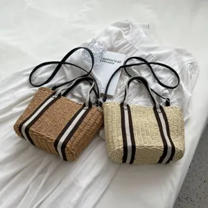 Sommer Stroh gewebte Tote Tasche grosse Kapazitaet handgemachte Damen Schultertasche