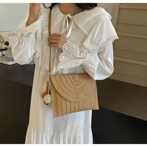 Handgewebte Stroh-Umhängetasche für Damen, große Umschlag-Strandtasche für den Urlaub.