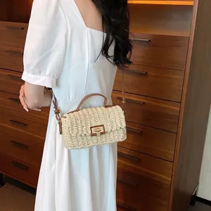Damen Stroh geflochtene Umhängetasche Handtasche Sommer Strand lässig Top Griff kleine Tasche