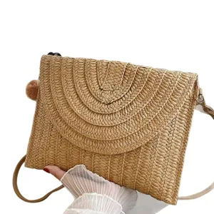 Handgemachte Stroh gewebte Umschlag Umhängetasche für Damen Sommer Strandurlaub neu.