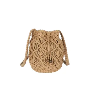 Summer minimalist cotton woven crossbody bag for women, stylish beach vacation handbag.
