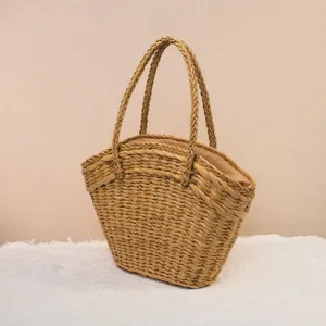 Sac cabas de plage tressé en paille pour femme, grand sac à main fourre-tout artisanal.