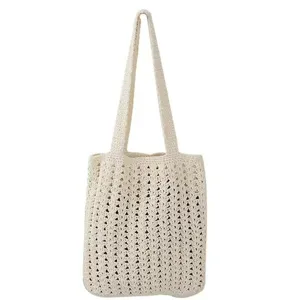 Gehäkelte Damentasche aus Baumwolle, hohle Strandtasche, Freizeittasche Schultertasche.