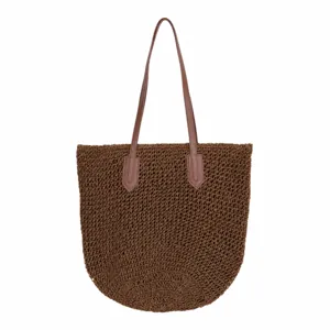 Woven straw tote bag for women, large capacity beach shoulder bag for summer vacation commute.