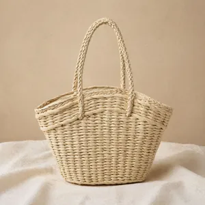Sac à main tressé en paille pour femme, cabas de plage d'été fait main, panier décontracté.