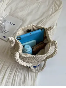 Handmade crochet woven straw tote bag large capacity shoulder bag for women vacation beach daily use
