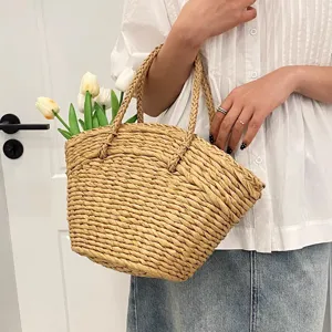 Sac cabas en paille tissée à la main pour femmes, grand panier élégant pour les vacances.