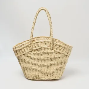 Sac cabas tissé en paille fait à la main pour femmes, élégant sac de plage d'été.