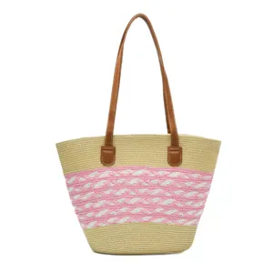 Modische Strohtasche für Damen große Schultertasche Strandtasche Sommer Shopper neu