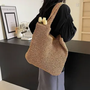 Women's Casual Woven Paper Straw Tote Bag Large Capacity Beach Vacation Shoulder Bag Handbag