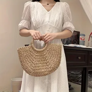 Sommer Strohgewebte Handtasche handgefertigte Strand Tasche lässige Korbtasche Damen