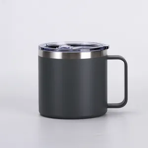 Stainless steel coffee mug with lid handle 14oz travel tumbler portable cup office