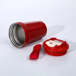 Roter edelstahl achteckiger kaffeebecher mit tragegurt isolierter reisebecher fuer aussen