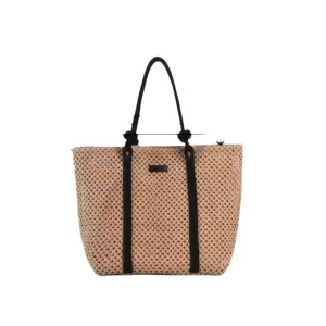 Woven straw tote bag for women, large capacity shoulder bag, casual beach vacation handbag.