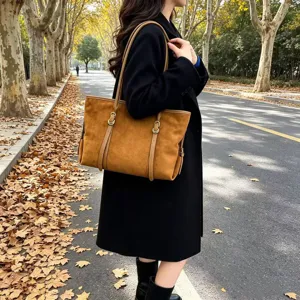 Bolso tote vintage de ante de gran capacidad, bolso de hombro casual elegante diario.