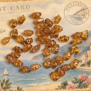 Czech glass ingot beads double hole 3x7mm amber loose beads for DIY bracelet jewelry making.