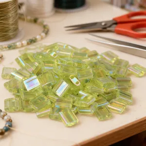 Miyuki Tila square 2-hole glass beads light green iridescent DIY loose beads for jewelry making