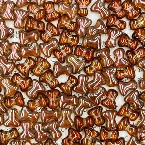 Czech glass beads T-shape bone shape amber color DIY jewelry making accessories detail view