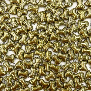 Czech glass T-shaped bone beads 2x8mm gold metallic DIY crafting loose beads for jewelry making.