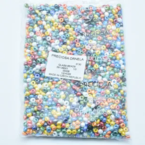 Colorful Czech glass beads mixed sizes pearl solid silver lined transparent multi-color series.