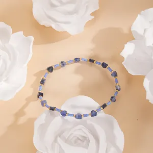 Handmade blue heart beaded bracelet with gold spacers and Miyuki seed beads for women detail