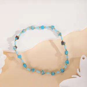 Handmade heart beaded bracelet turquoise blue seed beads gold spacer minimalist jewelry for women
