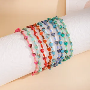 Colorful natural stone heart beaded layered bracelets handmade summer jewelry for women
