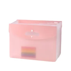 Pink expanding A4 document organizer portable plastic accordion file folder for office storage.