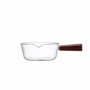 Clear glass bowl with wooden handle heat resistant salad dessert bowl kitchen tableware 1pc