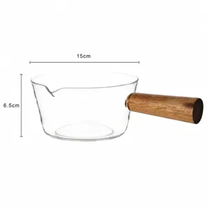 Heat-resistant glass salad bowl with wooden handle, 600ml large household tableware.