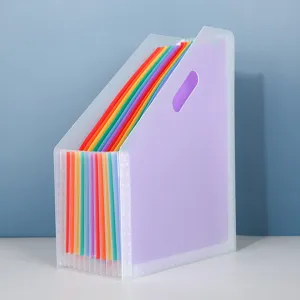Translucent A4 multi-layer accordion folder with colorful dividers for desktop file storage.