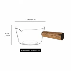 Heat Resistant Glass Salad Bowl with Wooden Handle Small 400ml Kitchen Tableware Tools