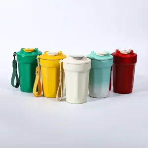 Edelstahl achteckiger Kaffeebecher mit Deckelriemen, bunter isolierter Trinkbecher für unterwegs.
