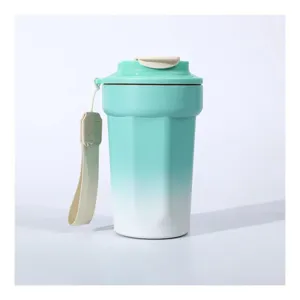 Kreativer 316 Edelstahl achteckiger Kaffeebecher mit Farbverlauf und Trageschlaufe.