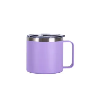 Tasse a cafe isotherme en acier inoxydable de 14oz avec poignee pour le bureau et voyage.