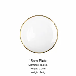 Clear Glass Plate with Gold Rim Hammered Dessert Salad Flat Serving Dish 15.5cm Tableware