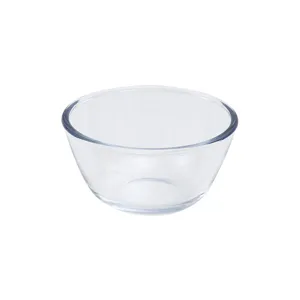 Clear glass salad bowl, heat-resistant thickened transparent bowl for kitchen food serving.