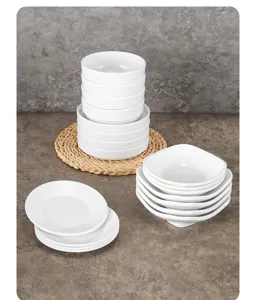 Set de vaisselle en melamine blanche bols et assiettes pour cantine restaurant fast