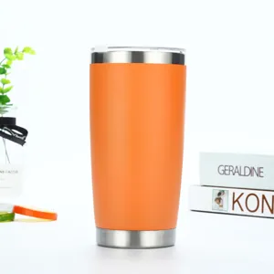 Gedetailleerd overzicht van de 20oz oranje roestvrijstalen geïsoleerde beker met dubbele wand.