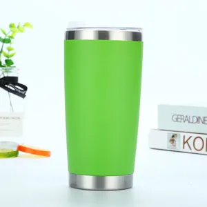 20oz dubbelwandige roestvrij staal vacuum geisoleerde beker groen gepoedercoat reisbeker