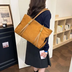 Bolso tote vintage de ante marrón de gran capacidad bolso de hombro casual para mujer estilo