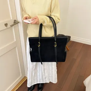 Bolso tote de ante negro para mujer gran capacidad bolso de hombro vintage bolso casual elegante