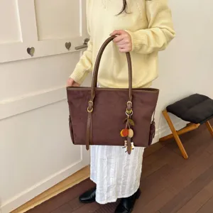 Bolso tote retro de ante gran capacidad bolso de hombro casual para mujer estilo diario