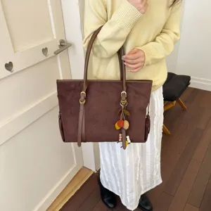 Bolso Tote Vintage de Ante de Imitación para Mujer Gran Capacidad Piel PU Lujo Casual Bolso de Hombro Bolso de Mano Trabajo Oficina