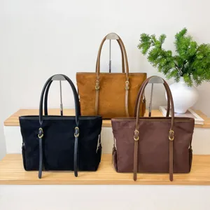 Bolso tote retro de ante gran capacidad bolso de hombro casual elegante y versátil