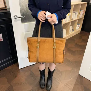 Bolso tote retro de ante gran capacidad bolso de hombro informal para mujer elegante