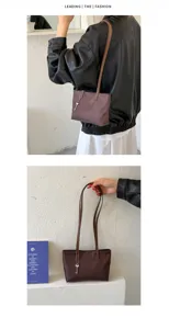 Vista dettagliata della borsa shopper marrone in nylon con ciondolo chiave e sottili bretelle.