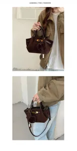 Vintage large capacity suede shoulder bag, stylish minimalist tote for women daily commute.
